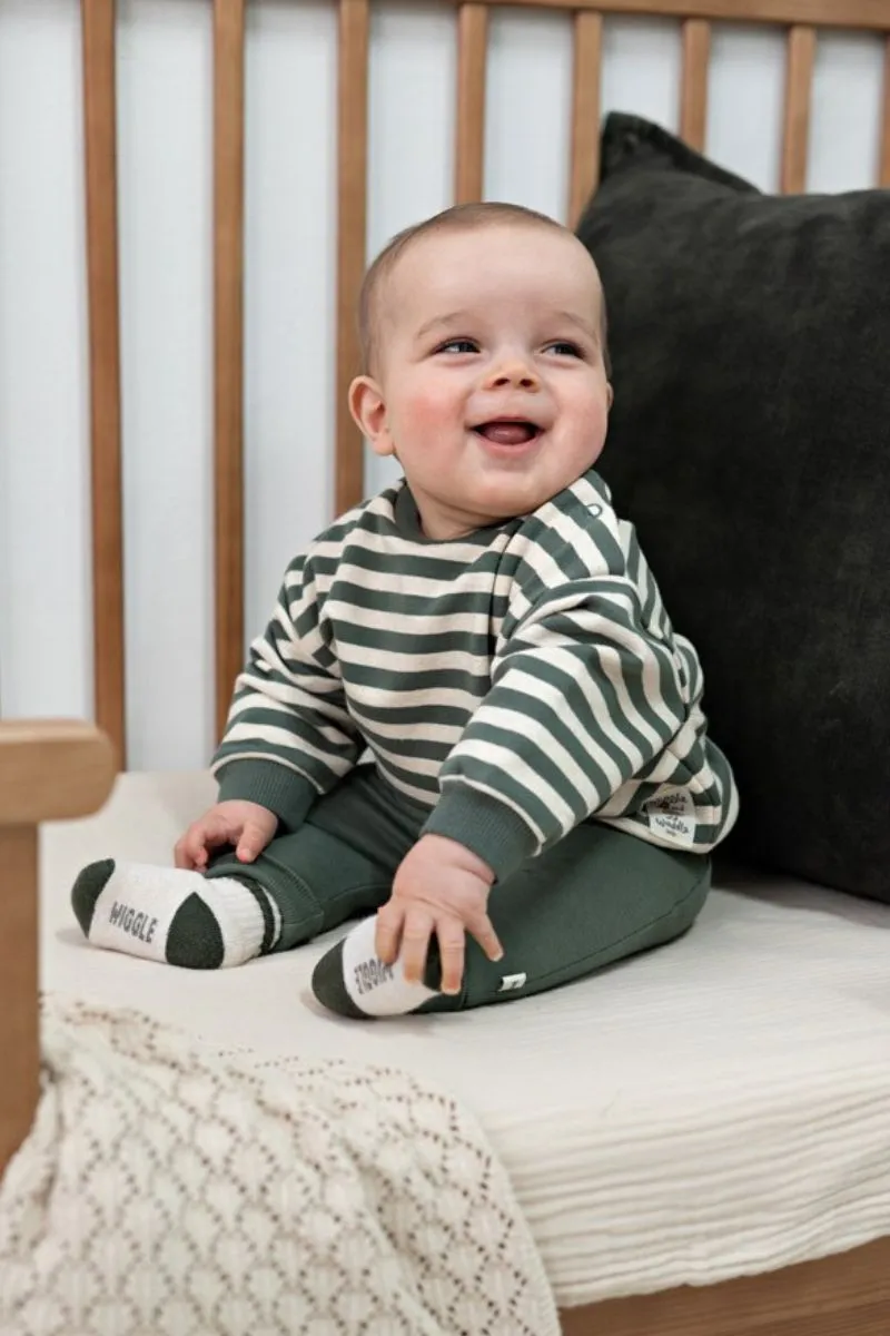 Feetje sweater Streep Wiggle And Waddle groen, kindertrui met streeppatroon